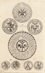 3つのロシアのシールと2つのメダル。状態2 作： Wenceslaus Hollar